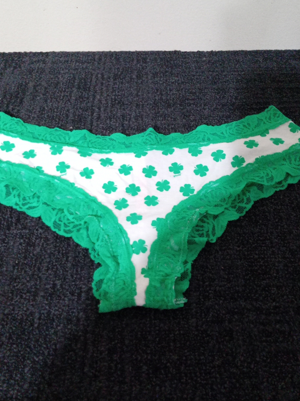 PINK Victoria's Secret White Briefs with Green Shamrocks and Green Lace